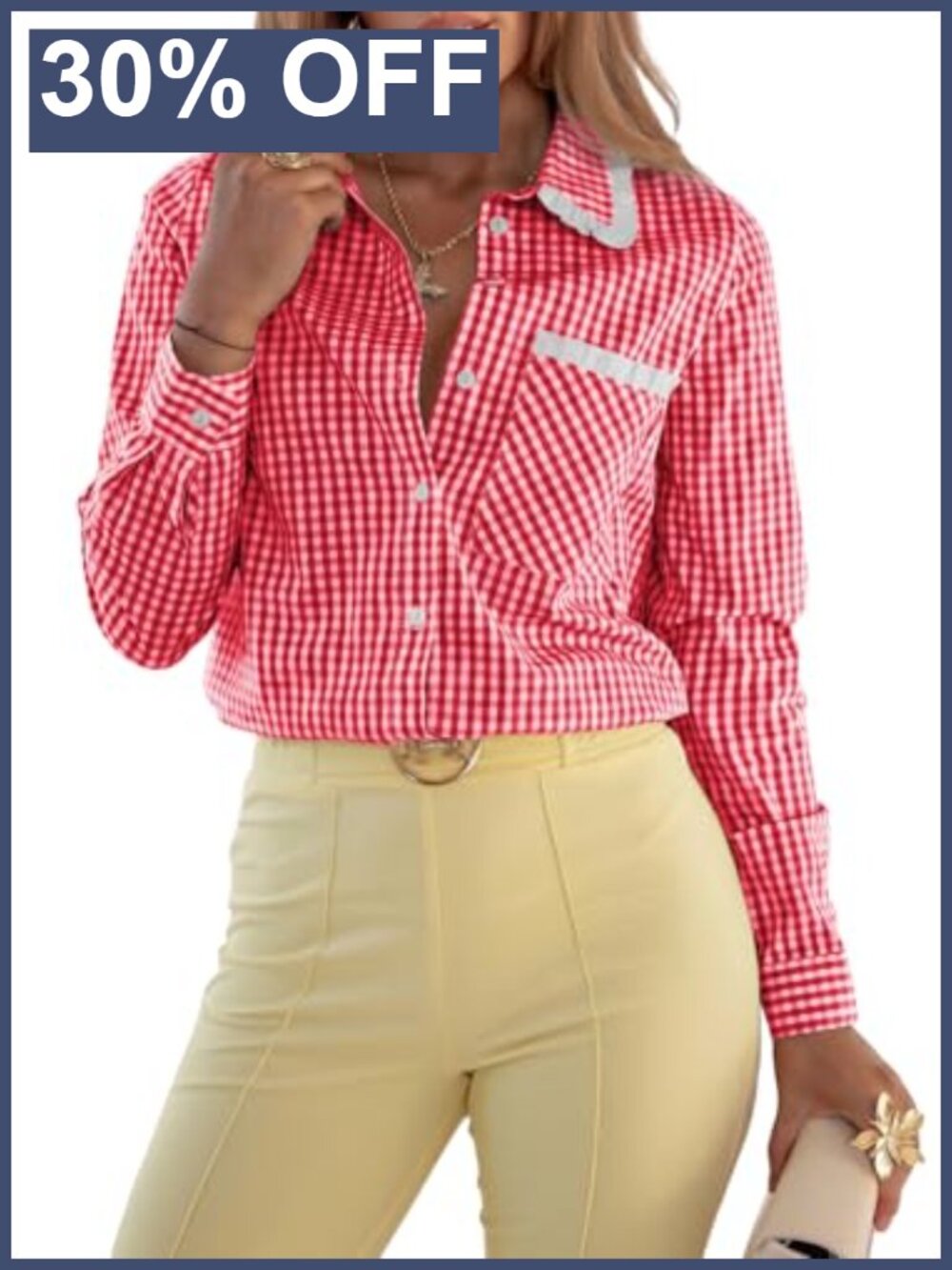 Women's Cotton Blend Plaid Button Down Shirt Blouse